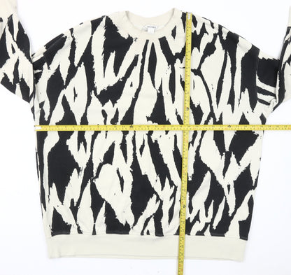 Monki Women’s Black & Ivory Animal Print Sweatshirt L Cotton Blend