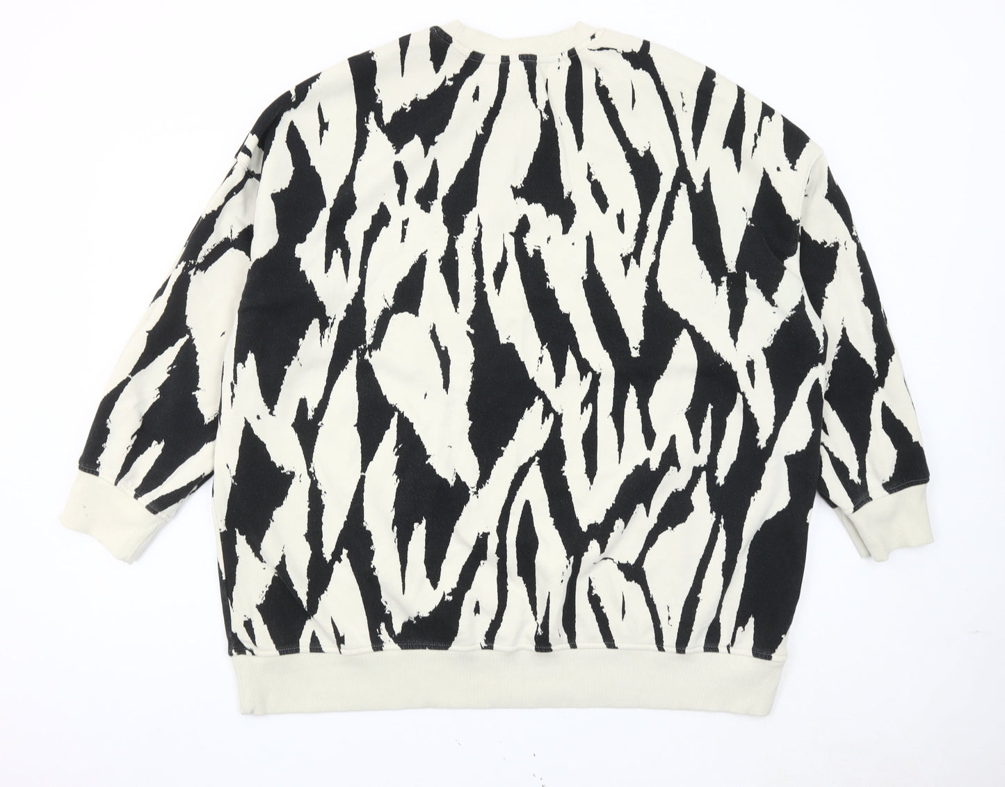 Monki Women’s Black & Ivory Animal Print Sweatshirt L Cotton Blend