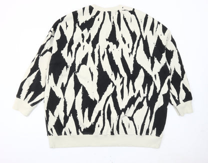 Monki Women’s Black & Ivory Animal Print Sweatshirt L Cotton Blend