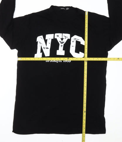 Boohoo Women Black NYC Graphic Long Sleeve Cotton T-Shirt Size 16