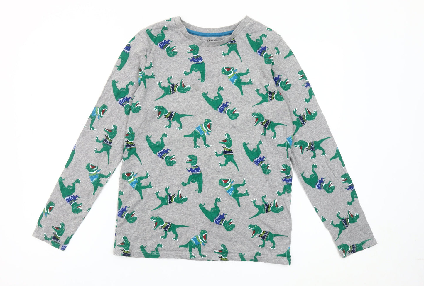 Marks and Spencer Boys Grey Dinosaur Long Sleeve Cotton T-Shirt Age 7
