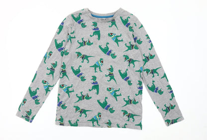 Marks and Spencer Boys Grey Dinosaur Long Sleeve Cotton T-Shirt Age 7