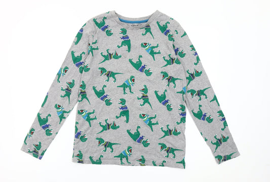 Marks and Spencer Boys Grey Dinosaur Long Sleeve Cotton T-Shirt Age 7