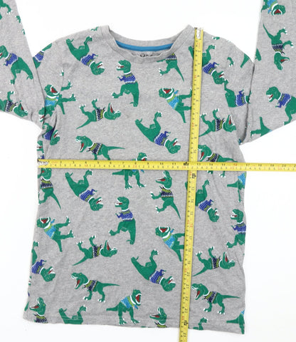 Marks and Spencer Boys Grey Dinosaur Long Sleeve Cotton T-Shirt Age 7
