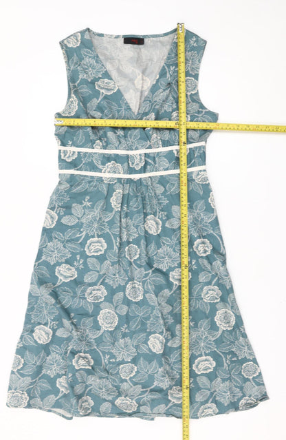 Next Womens Blue Floral A-Line Sleeveless Cotton Dress Size 14