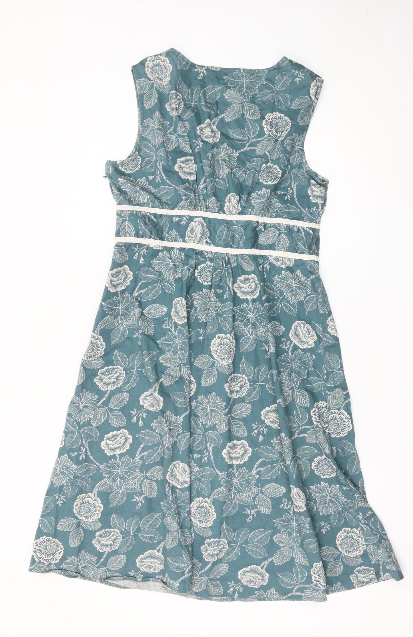 Next Womens Blue Floral A-Line Sleeveless Cotton Dress Size 14