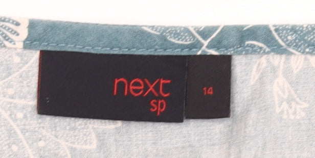 Next Womens Blue Floral A-Line Sleeveless Cotton Dress Size 14