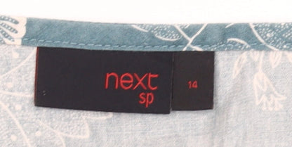 Next Womens Blue Floral A-Line Sleeveless Cotton Dress Size 14