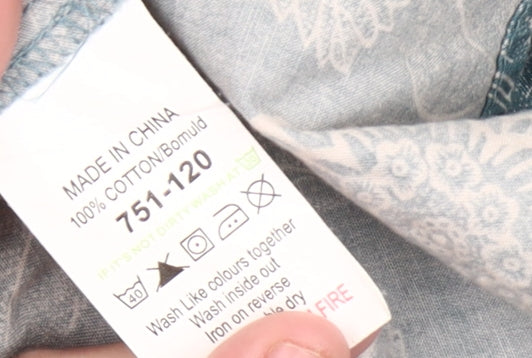 Next Womens Blue Floral A-Line Sleeveless Cotton Dress Size 14