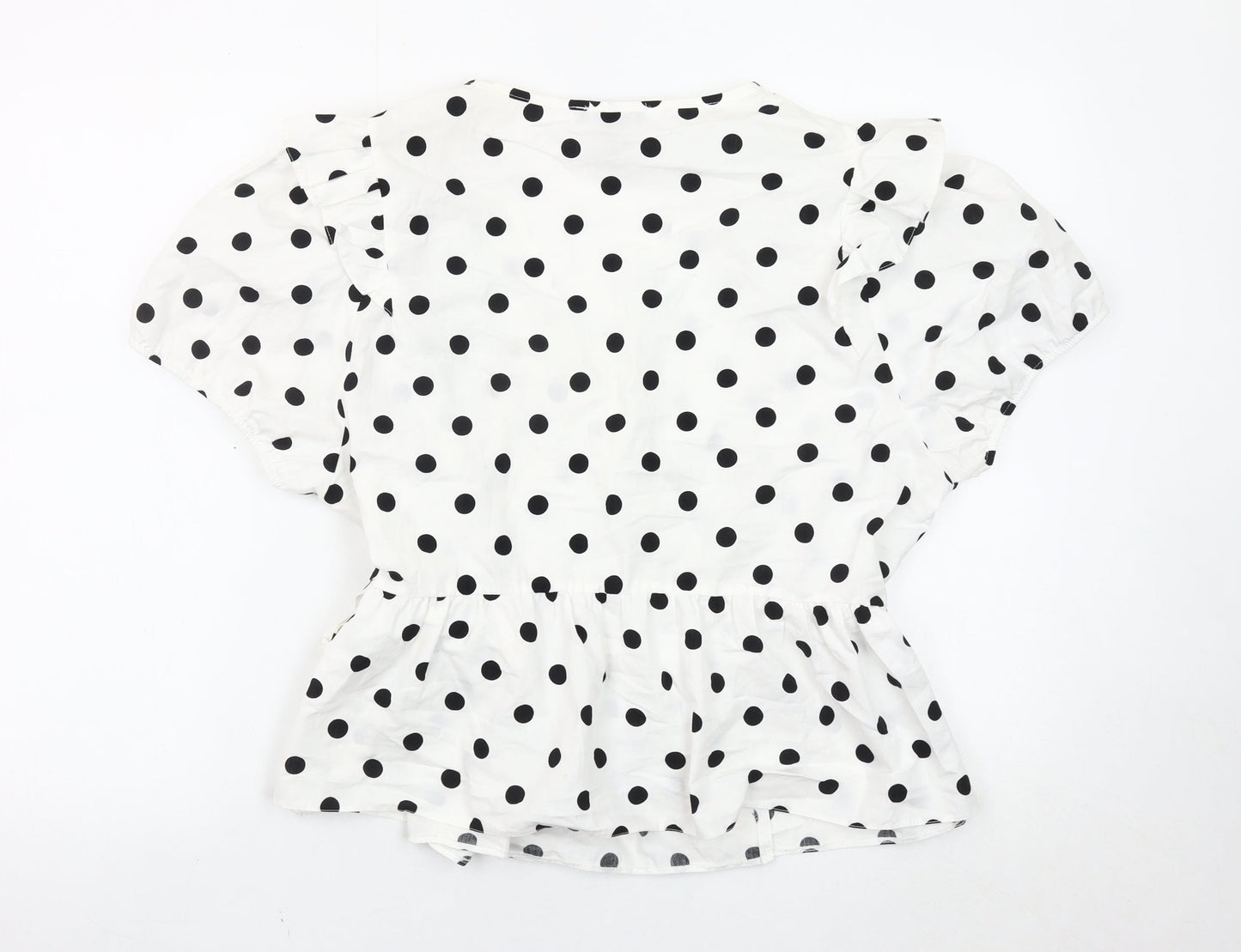 New Look Women’s White Polka Dot Wrap Blouse UK 18 Ruffle Short Sleeve
