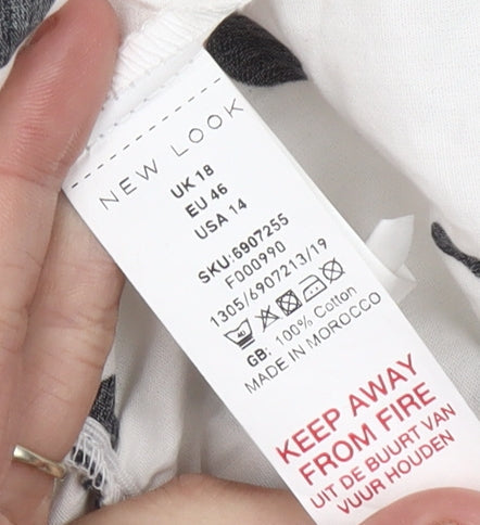 New Look Women’s White Polka Dot Wrap Blouse UK 18 Ruffle Short Sleeve