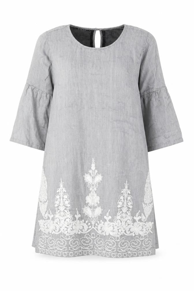 Khaadi Women’s Grey Embroidered Cotton Shift Dress Size 8
