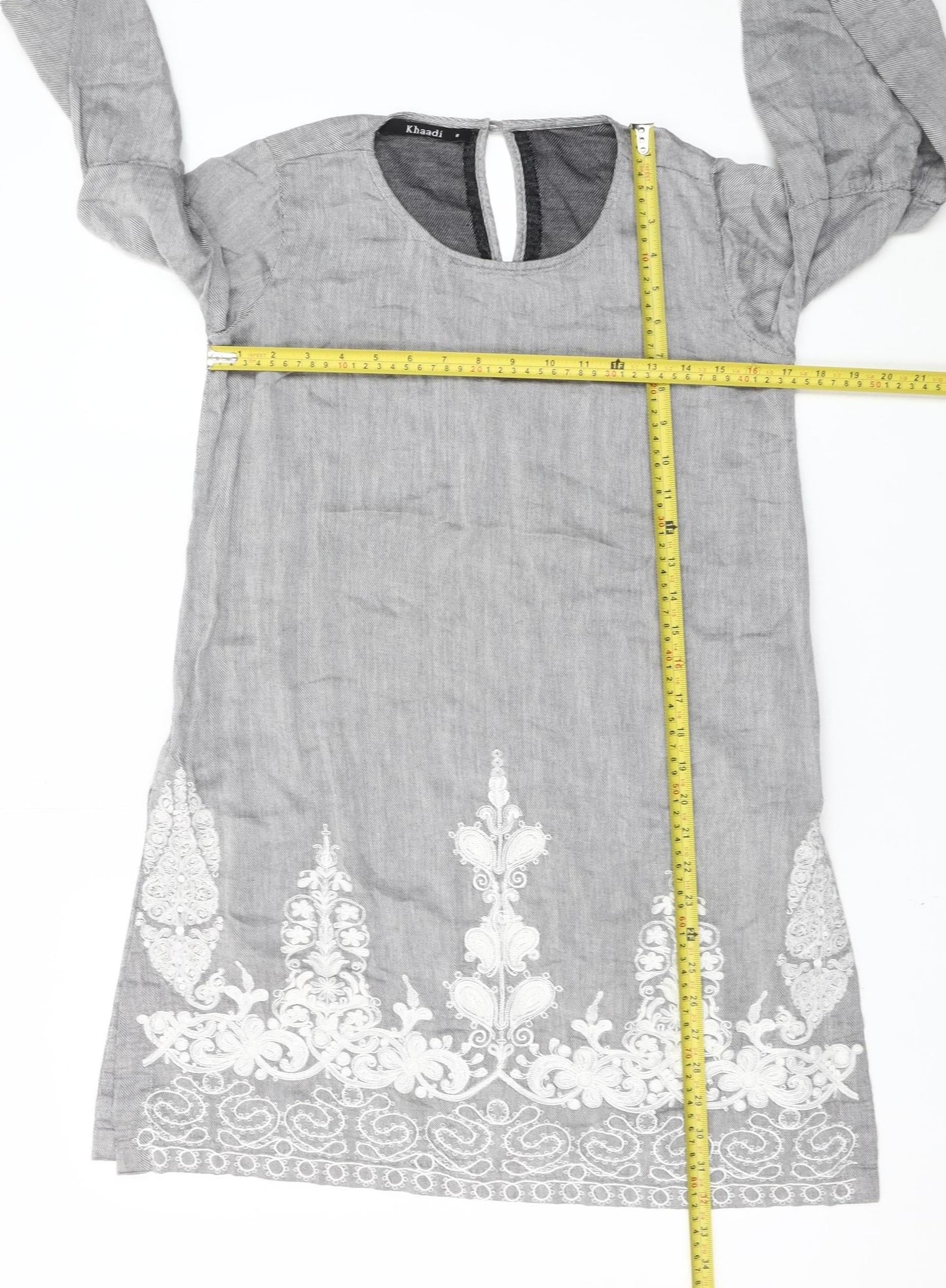 Khaadi Women’s Grey Embroidered Cotton Shift Dress Size 8