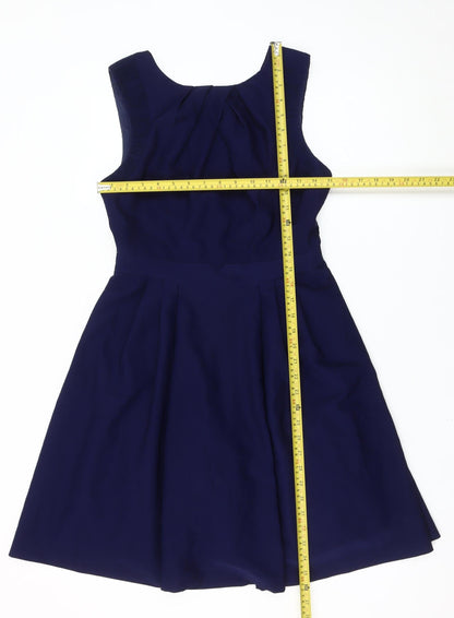 Warehouse Womens Blue UK 10 Fit & Flare Sleeveless Knee Length Dress