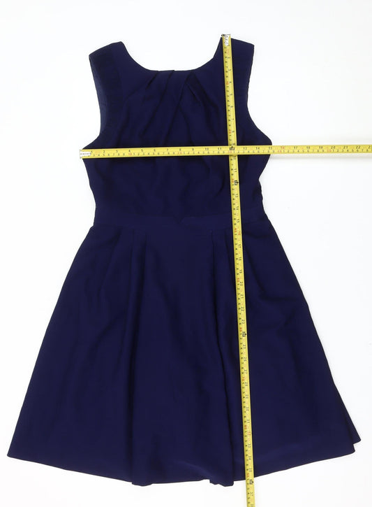 Warehouse Womens Blue UK 10 Fit & Flare Sleeveless Knee Length Dress