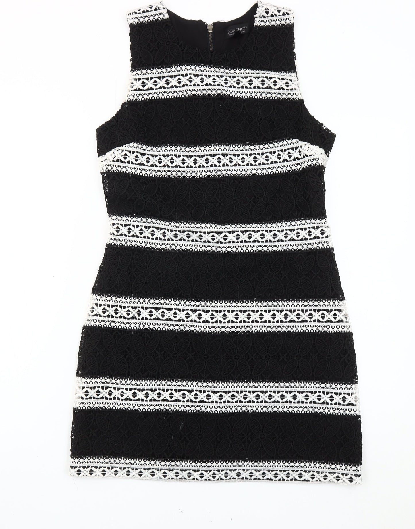 Topshop Women’s Black White Lace Striped Mini Dress Size 10