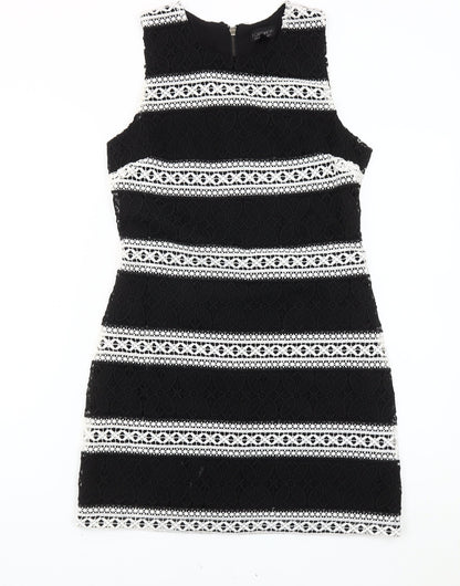 Topshop Women’s Black White Lace Striped Mini Dress Size 10
