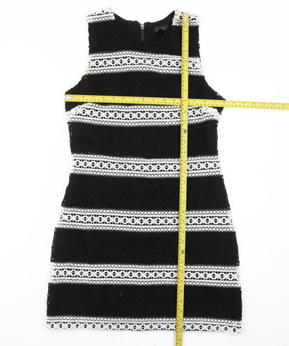Topshop Women’s Black White Lace Striped Mini Dress Size 10