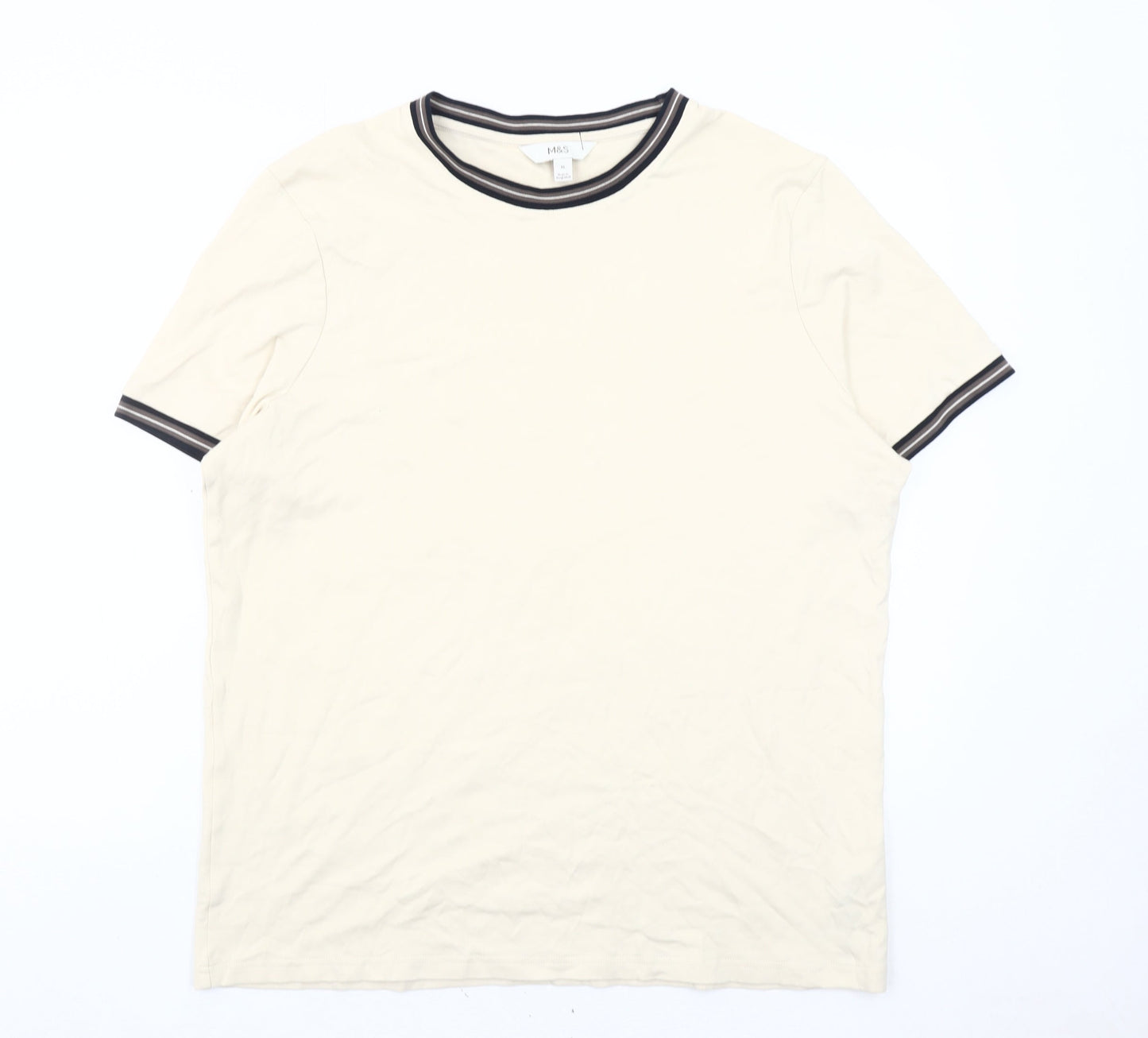 Marks and Spencer Men’s Beige XL Crew Neck Cotton T-Shirt