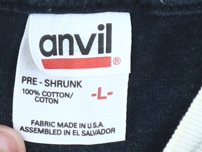 Mens UK Size L Anvil Black  T-Shirt