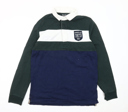 Timberland Men's Slim Fit Rugby Polo Green Blue White L Long Sleeve