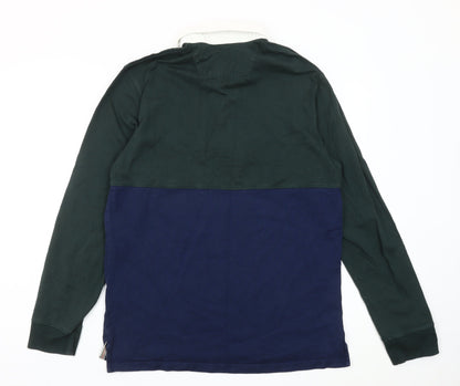 Timberland Men's Slim Fit Rugby Polo Green Blue White L Long Sleeve