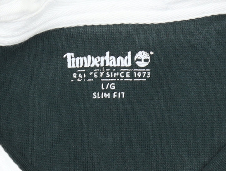 Timberland Men's Slim Fit Rugby Polo Green Blue White L Long Sleeve