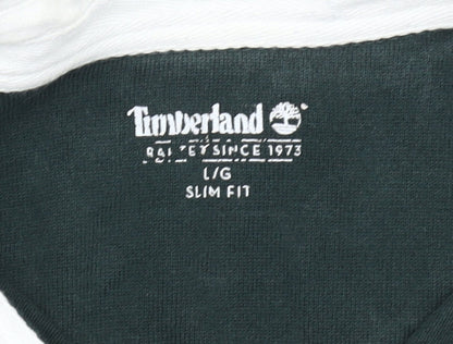 Timberland Men's Slim Fit Rugby Polo Green Blue White L Long Sleeve