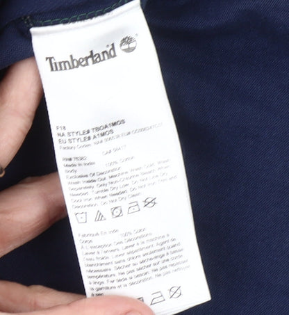 Timberland Men's Slim Fit Rugby Polo Green Blue White L Long Sleeve