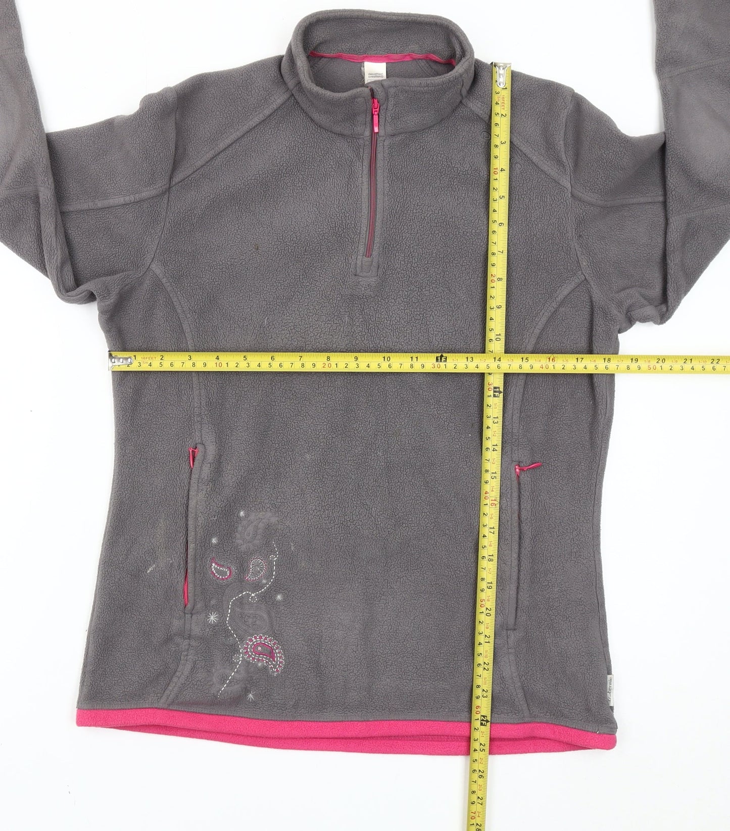 Decathlon Women Grey Fleece Pullover Sweatshirt 1/4 Zip Size 14