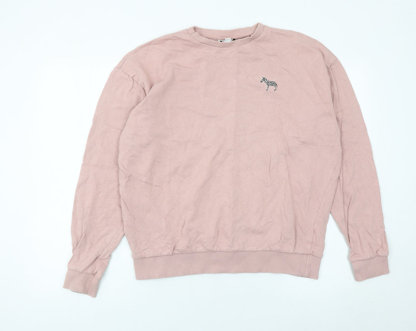 Topshop Women’s Pink Sweatshirt UK S Zebra Logo Cotton Crew Neck