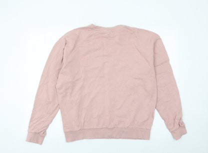 Topshop Women’s Pink Sweatshirt UK S Zebra Logo Cotton Crew Neck