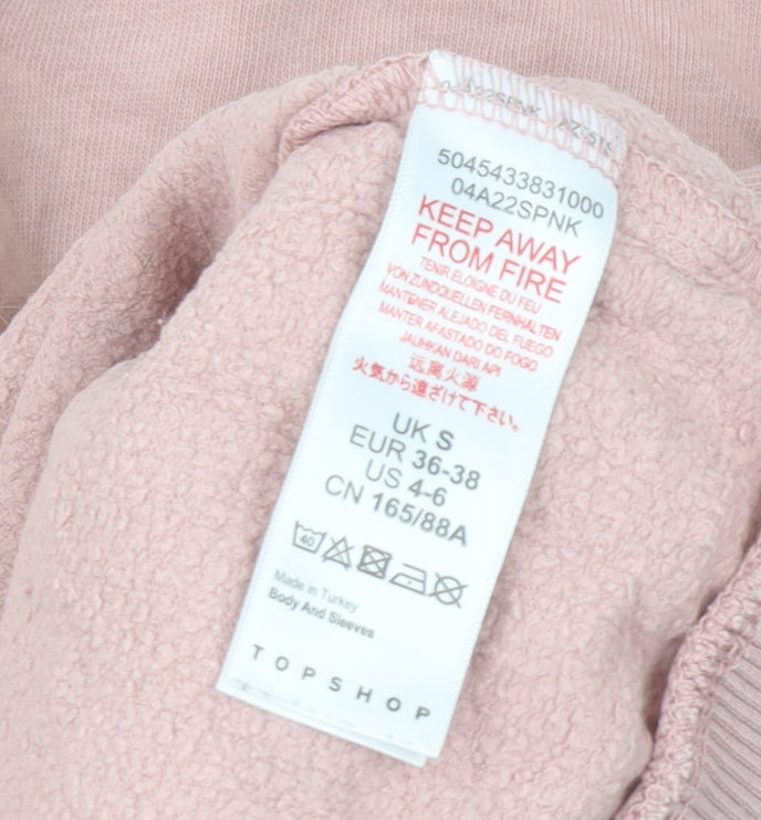 Topshop Women’s Pink Sweatshirt UK S Zebra Logo Cotton Crew Neck