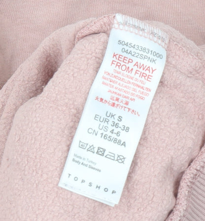 Topshop Women’s Pink Sweatshirt UK S Zebra Logo Cotton Crew Neck
