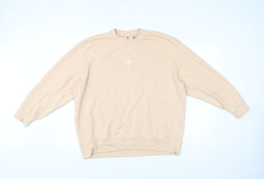 Adidas Womens Beige Logo Sweatshirt Size UK 10 Regular Fit Pullover
