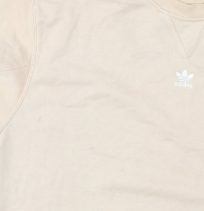 Adidas Womens Beige Logo Sweatshirt Size UK 10 Regular Fit Pullover
