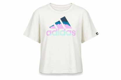 Front view of Adidas Women's White Cotton Logo T-Shirt, size M, Casual Sportswear