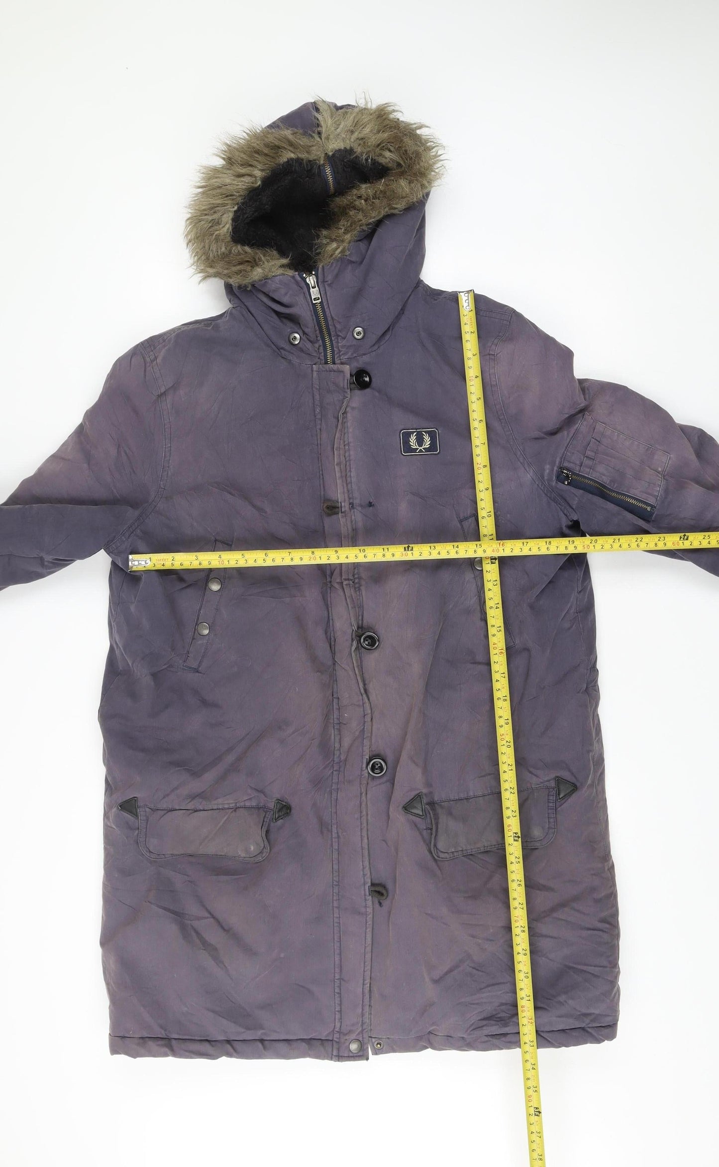 Fred Perry Womens Purple Parka Coat UK 16 Hooded Winter Jacket