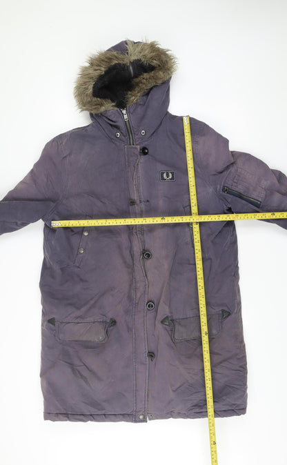 Fred Perry Womens Purple Parka Coat UK 16 Hooded Winter Jacket