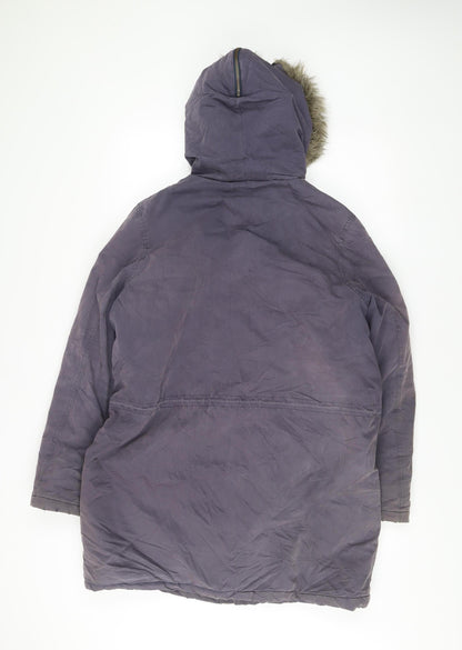 Fred Perry Womens Purple Parka Coat UK 16 Hooded Winter Jacket