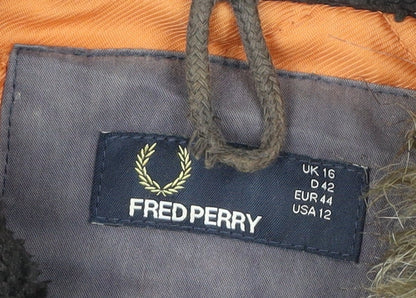 Fred Perry Womens Purple Parka Coat UK 16 Hooded Winter Jacket