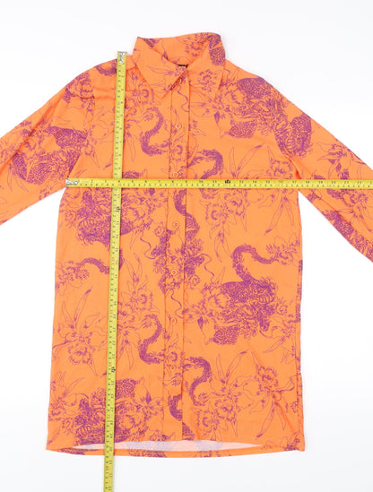PrettyLittleThing Women’s Orange Floral Button-Up Shirt UK 8