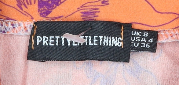 PrettyLittleThing Women’s Orange Floral Button-Up Shirt UK 8