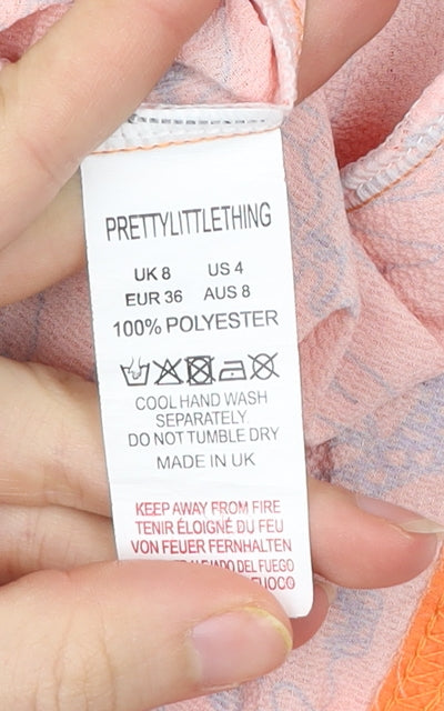 PrettyLittleThing Women’s Orange Floral Button-Up Shirt UK 8