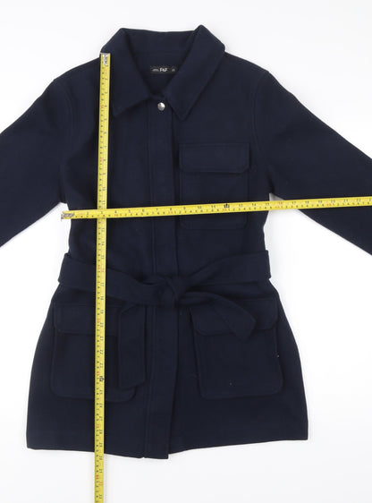 F&F Women’s Blue Belted Mid-Length Coat Size S Polyester Viscose
