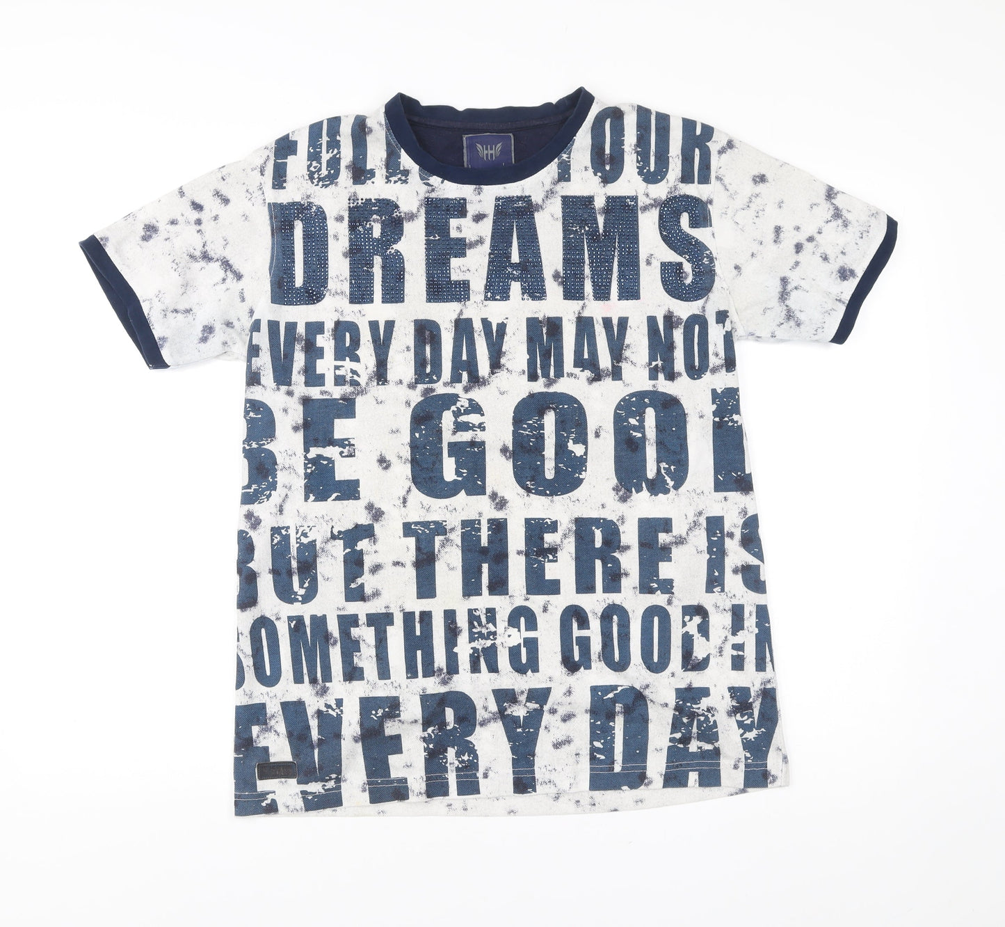 Hunah Men’s Blue Graphic Print Crew Neck Short Sleeve T-Shirt Size L