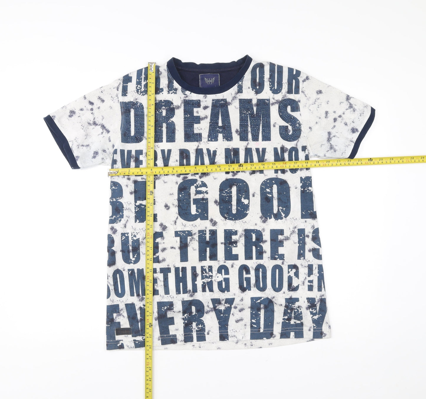 Hunah Men’s Blue Graphic Print Crew Neck Short Sleeve T-Shirt Size L
