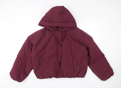 Primark Womens Purple Puffer Jacket Size 14 Hooded Quilted Winter Coat