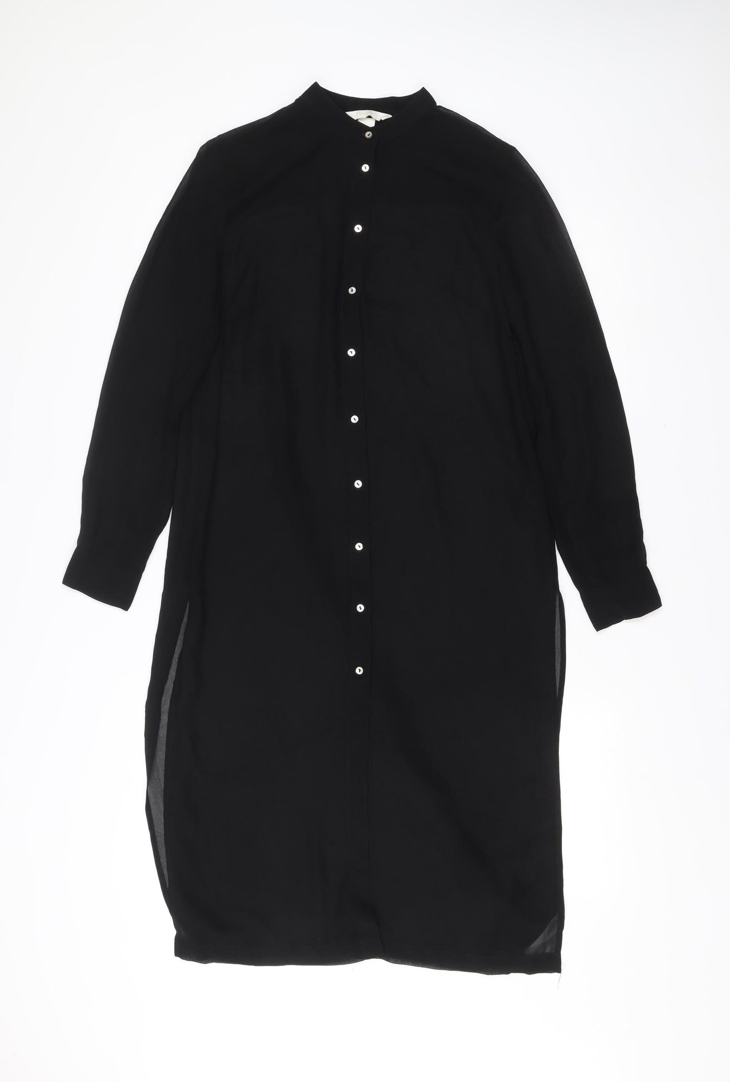 H&M Women Black Size 6 Shirt Dress Collared Long Sleeve Midi