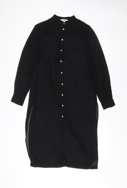 H&M Women Black Size 6 Shirt Dress Collared Long Sleeve Midi